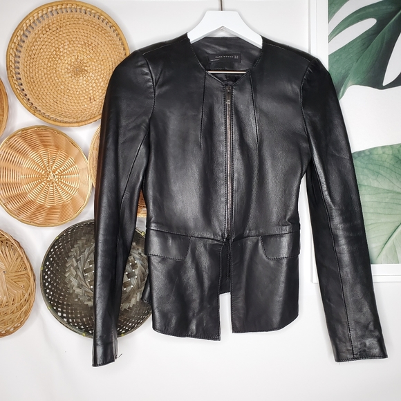 Zara Jackets & Blazers - Zara Lamb Leather Jacket Structured Minimal Black